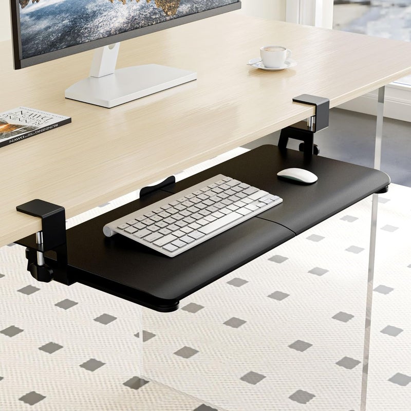 ERGOMAKER Store Keyboard Tray Under Desk, Pull Out Keyboard Tray with C Clamp Mount, 25.6" (29.7" Including Clamps) x 11.8" Slide-Out Platform Computer Drawer for Typing, Keyboard & Mouse Tray, Black - Image 5